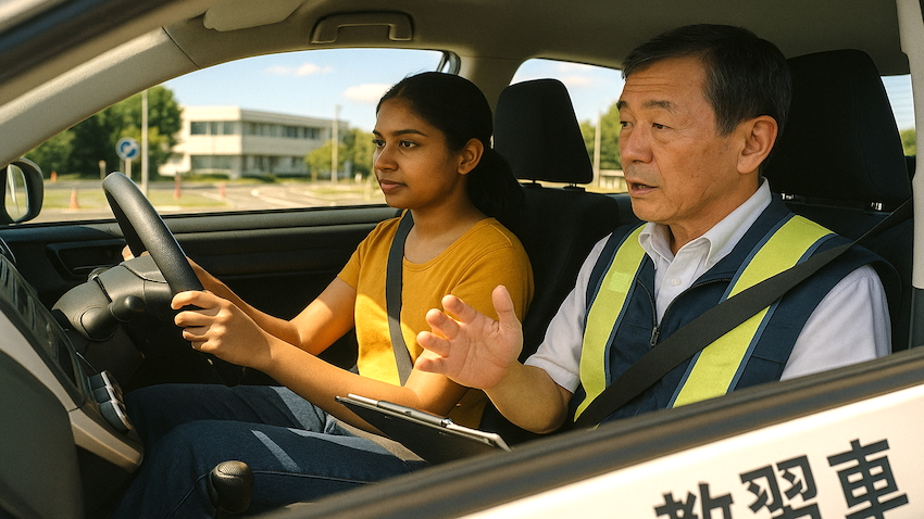 自動車教習を受けるネパール人女性