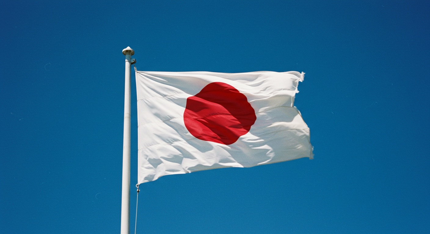 日本国旗が青空をバックにはためいている