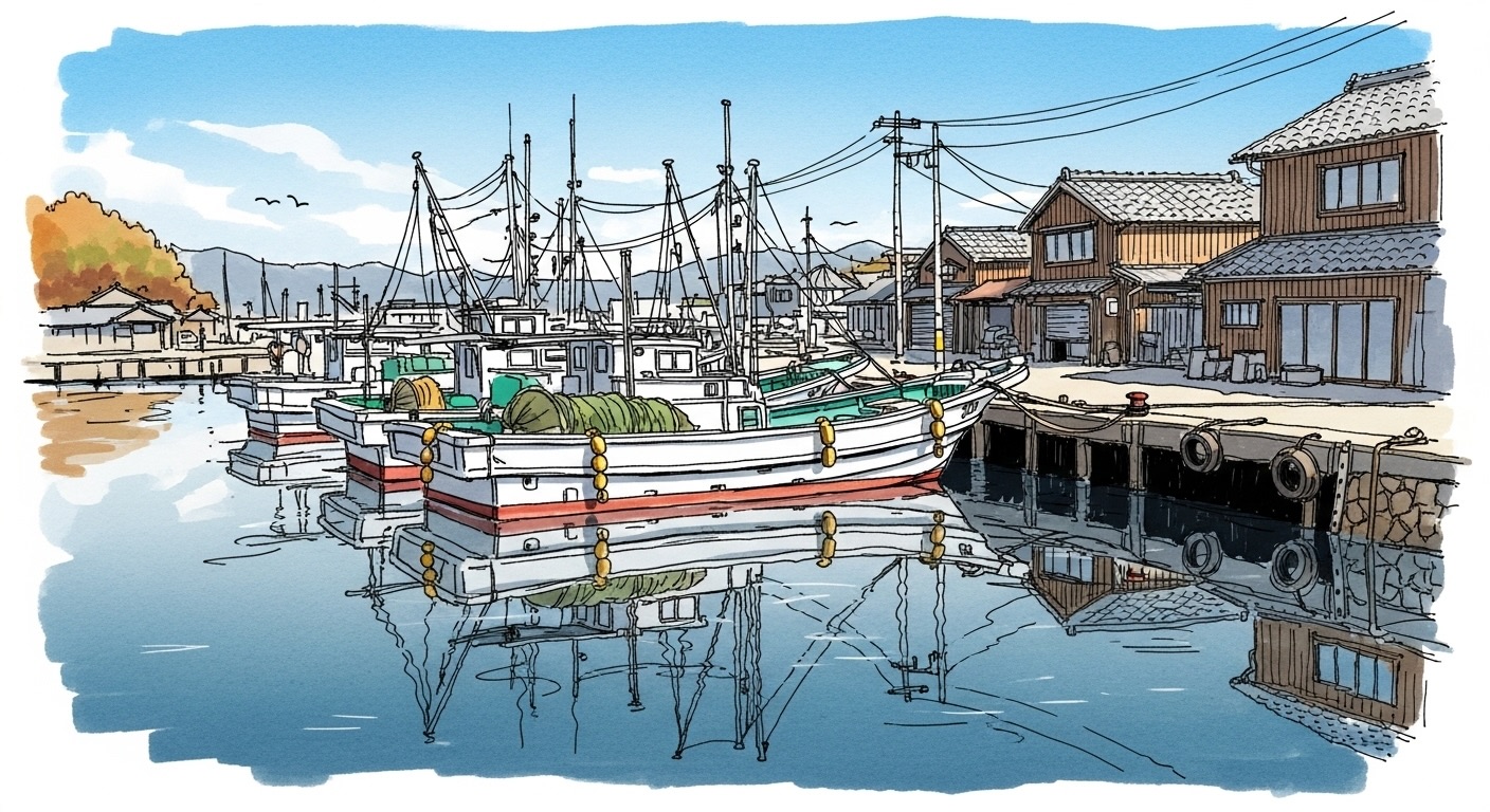 日本の漁港のイラスト