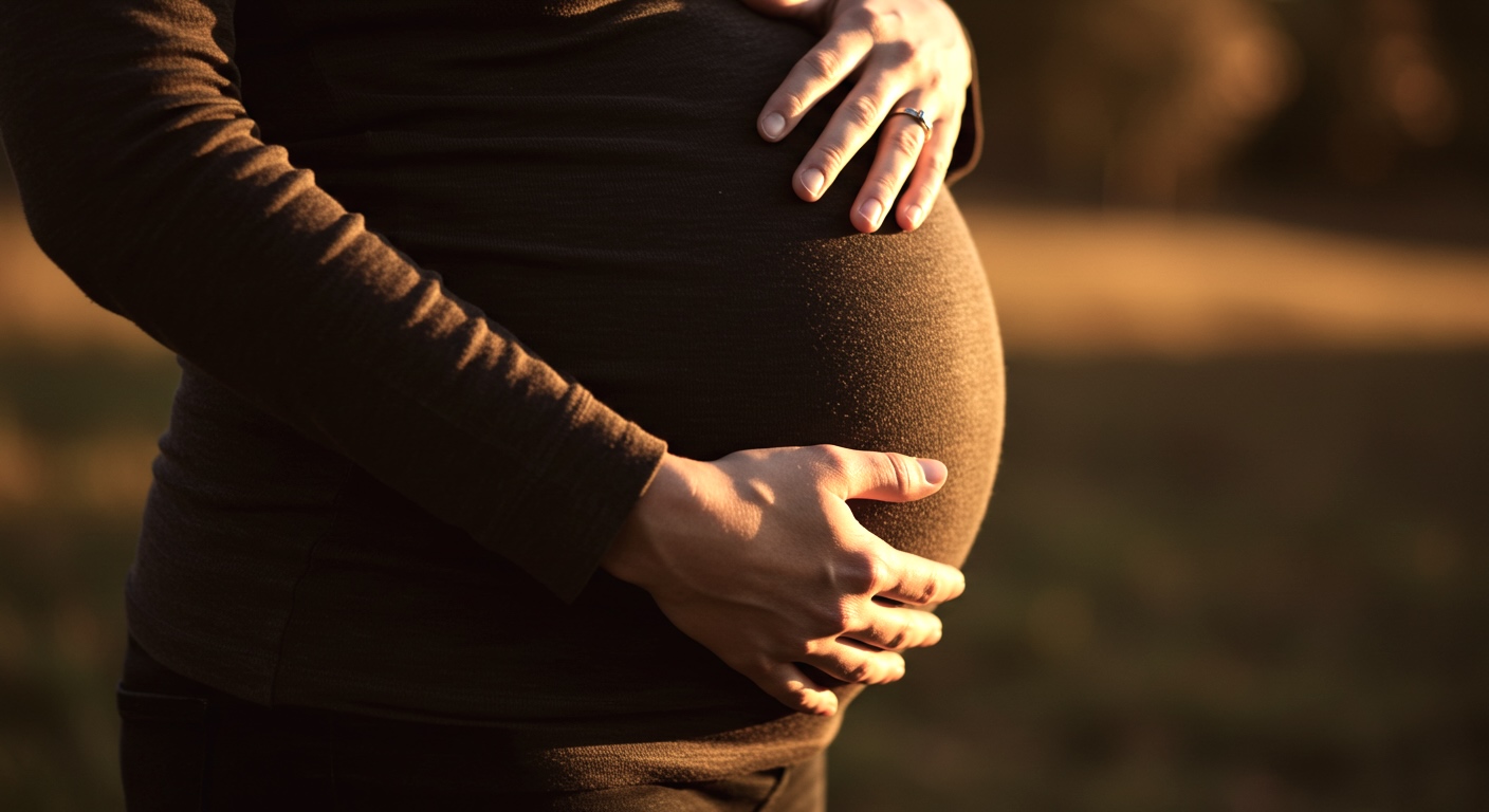 妊婦がお腹をさする写真