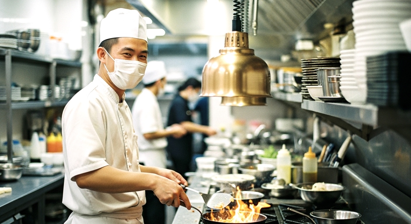 レストランの調理場で腕を振うベトナム人男性