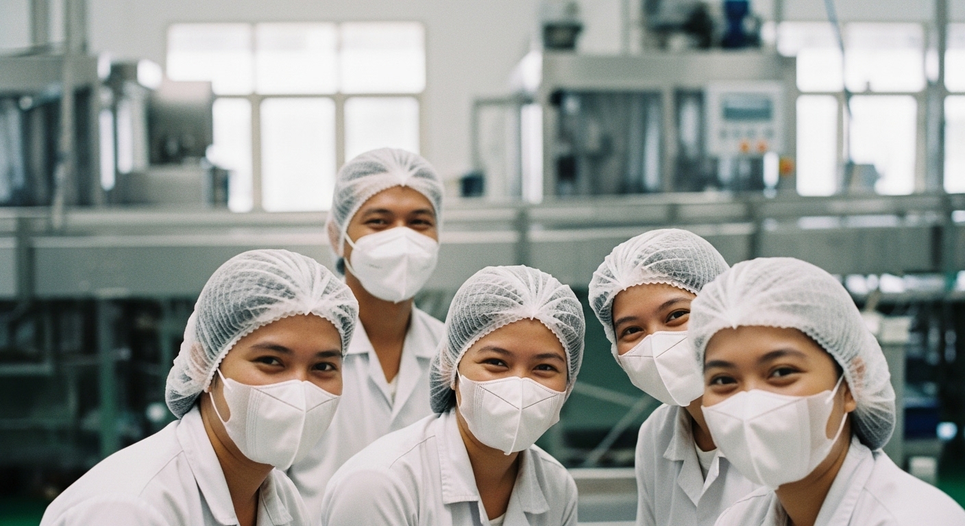 食品生産ラインで働く技能実習生たち