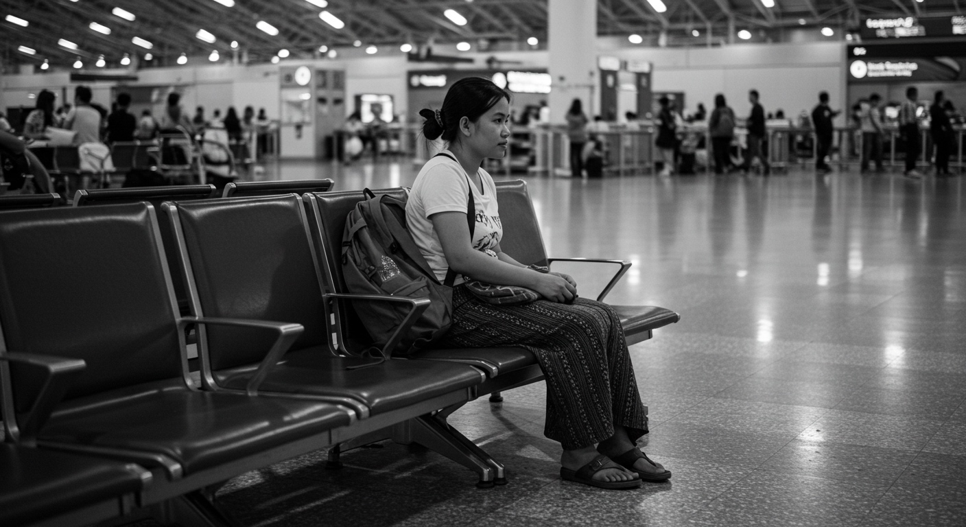 空港で佇むミャンマー人女性