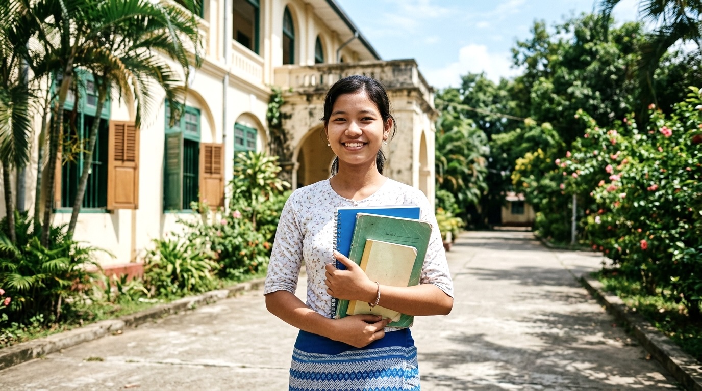 ミャンマーで来日を目指し日本語を学ぶ女性